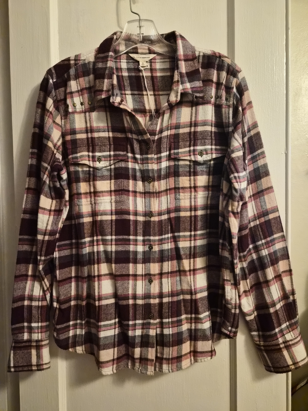 Lucky Brand Maroon & White Plaid Button-Down Shirt